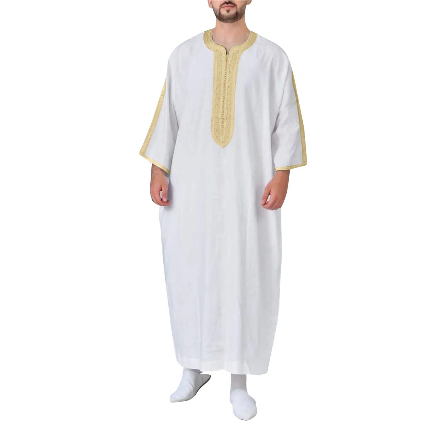 Men's White Kaftan Embroidery Long Sleeve Vintage Casual